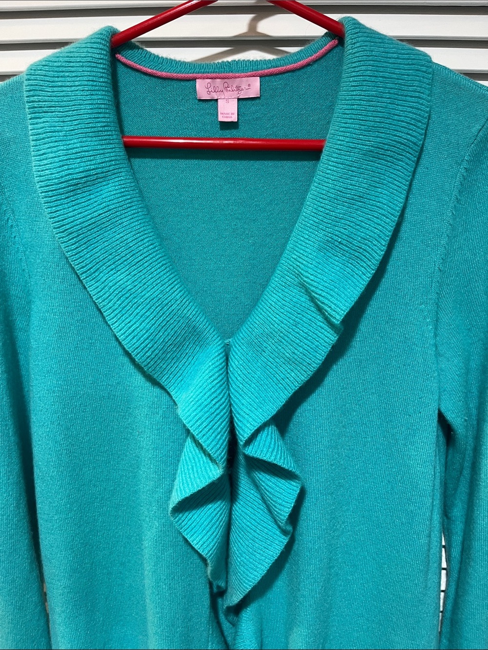Lilly Pulitzer Teal Ruffle V-Neck Sweater